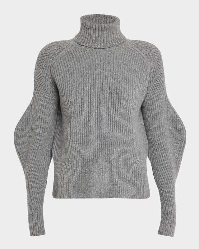 Roche Turtleneck Sculpted-Sleeve Wool-Cashmere Sweater